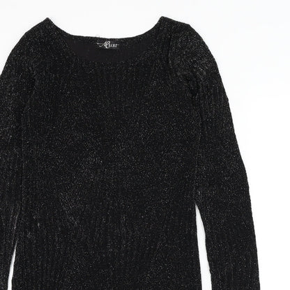 Must Womens Black Geometric Polyester Bodycon Size S Round Neck Pullover