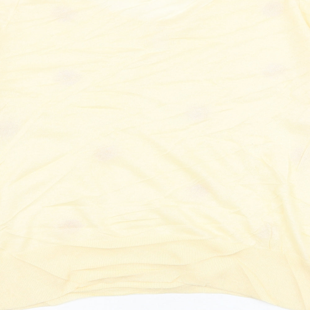 TU Womens Yellow Round Neck Floral Cotton Pullover Jumper Size 10 - Key Hole Neck