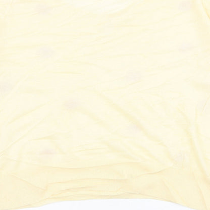 TU Womens Yellow Round Neck Floral Cotton Pullover Jumper Size 10 - Key Hole Neck