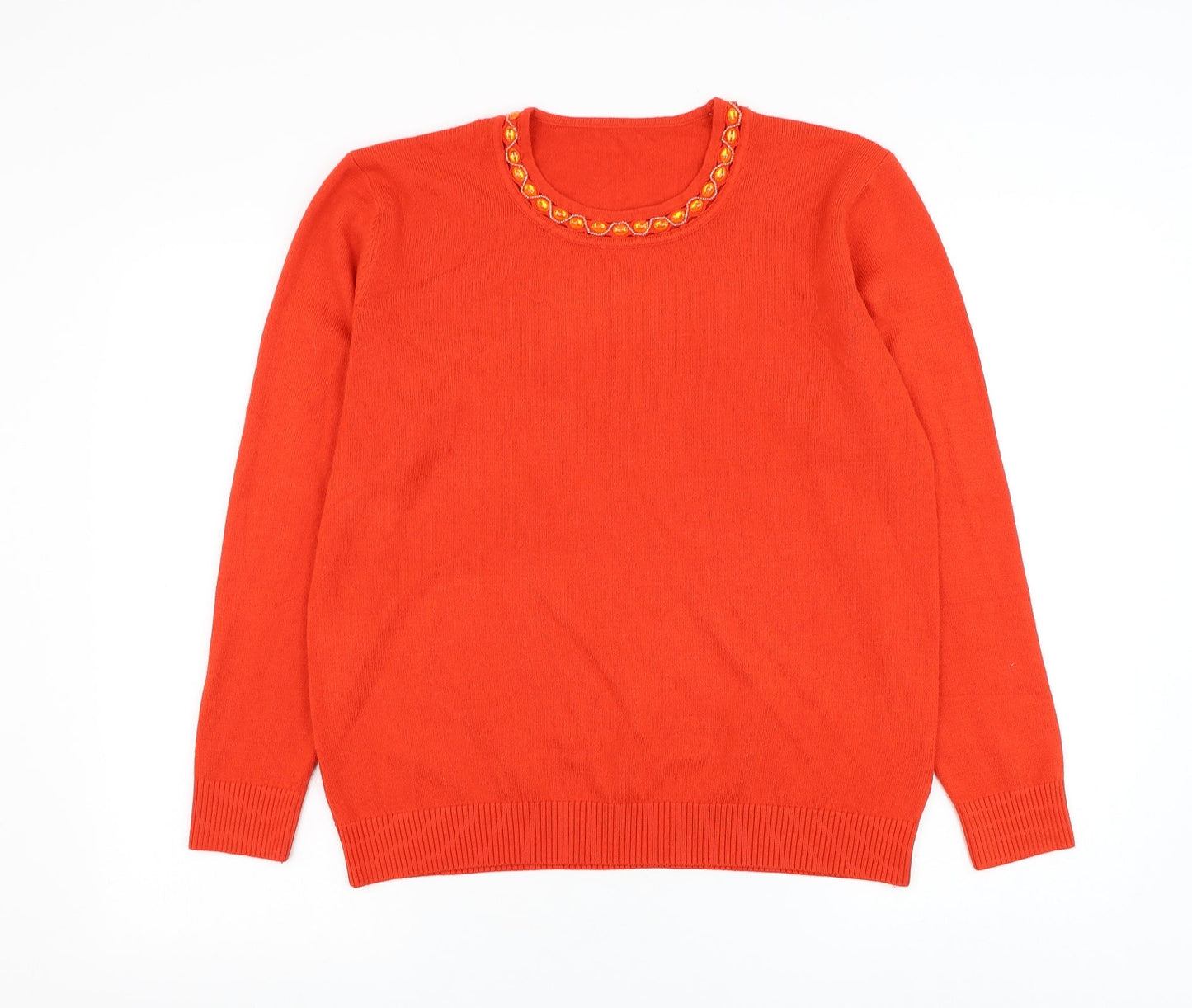Womens UK Size L Preworn Orange Pullover Jumper
