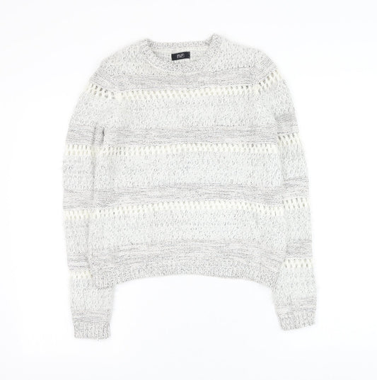 F&F Womens Grey Round Neck Striped Acrylic Pullover Jumper Size 6