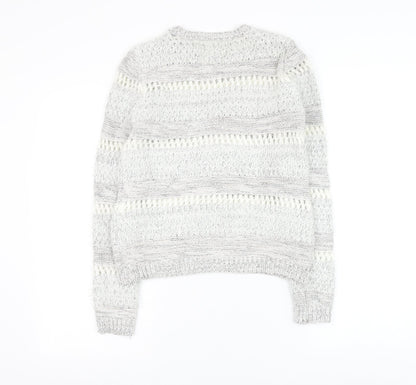 F&F Womens Grey Round Neck Striped Acrylic Pullover Jumper Size 6