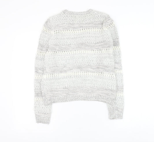 F&F Womens Grey Round Neck Striped Acrylic Pullover Jumper Size 6