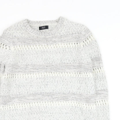 F&F Womens Grey Round Neck Striped Acrylic Pullover Jumper Size 6