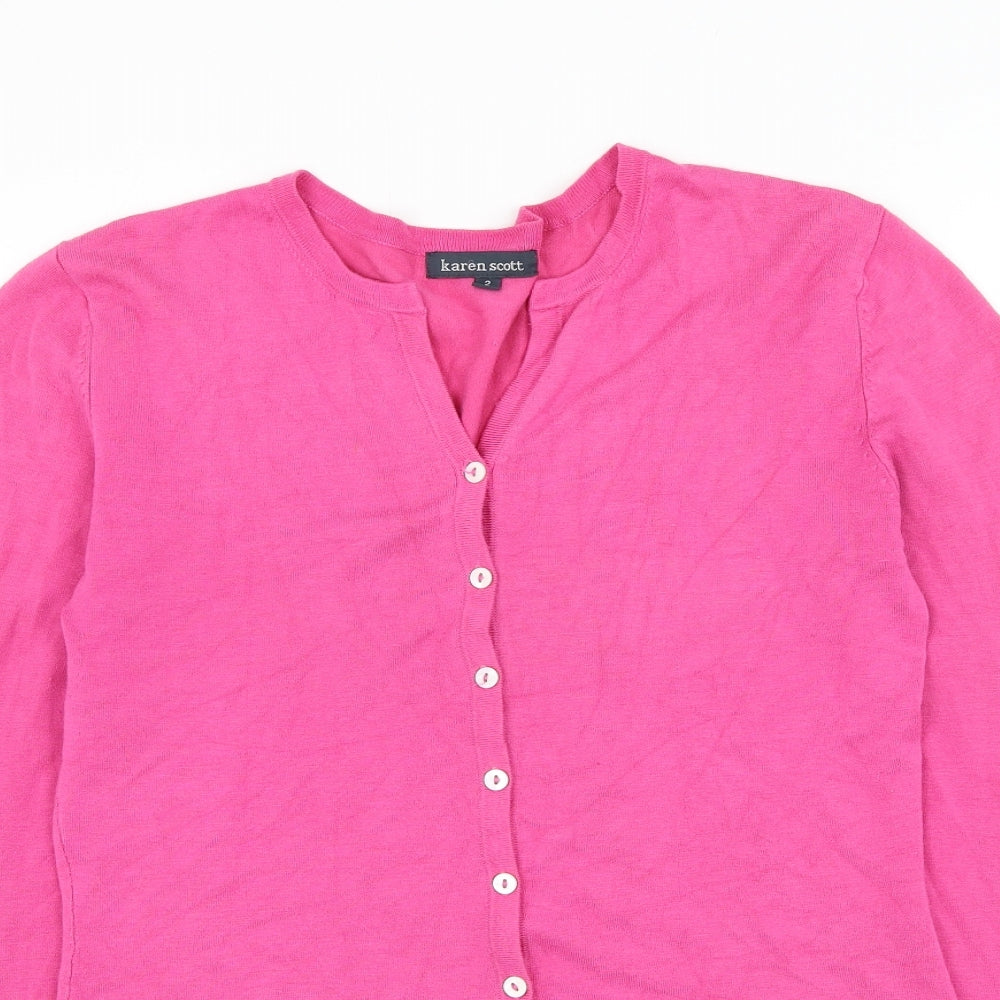 Karen Scott Womens Pink V-Neck Viscose Cardigan Jumper Size S