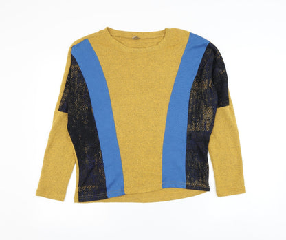 Mana Womens Yellow Round Neck Geometric Polyester Pullover Jumper Size S