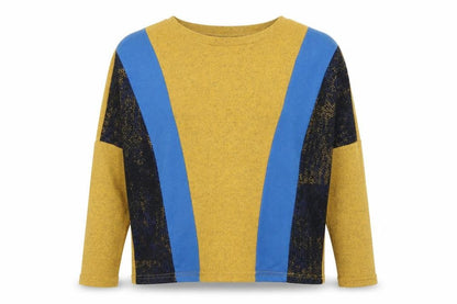 Mana Womens Yellow Round Neck Geometric Polyester Pullover Jumper Size S