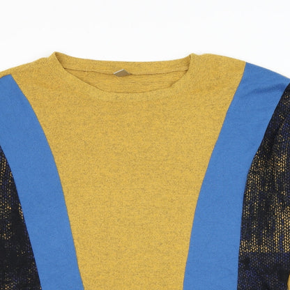 Mana Womens Yellow Round Neck Geometric Polyester Pullover Jumper Size S