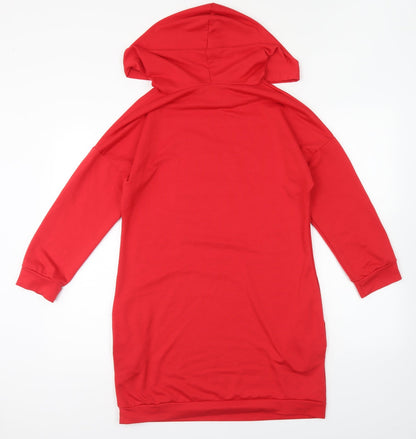 Preworn Girls Red Polyester Jumper Dress Size L Round Neck Pullover - Christmas Reindeer