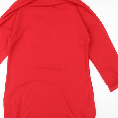Preworn Girls Red Polyester Jumper Dress Size L Round Neck Pullover - Christmas Reindeer