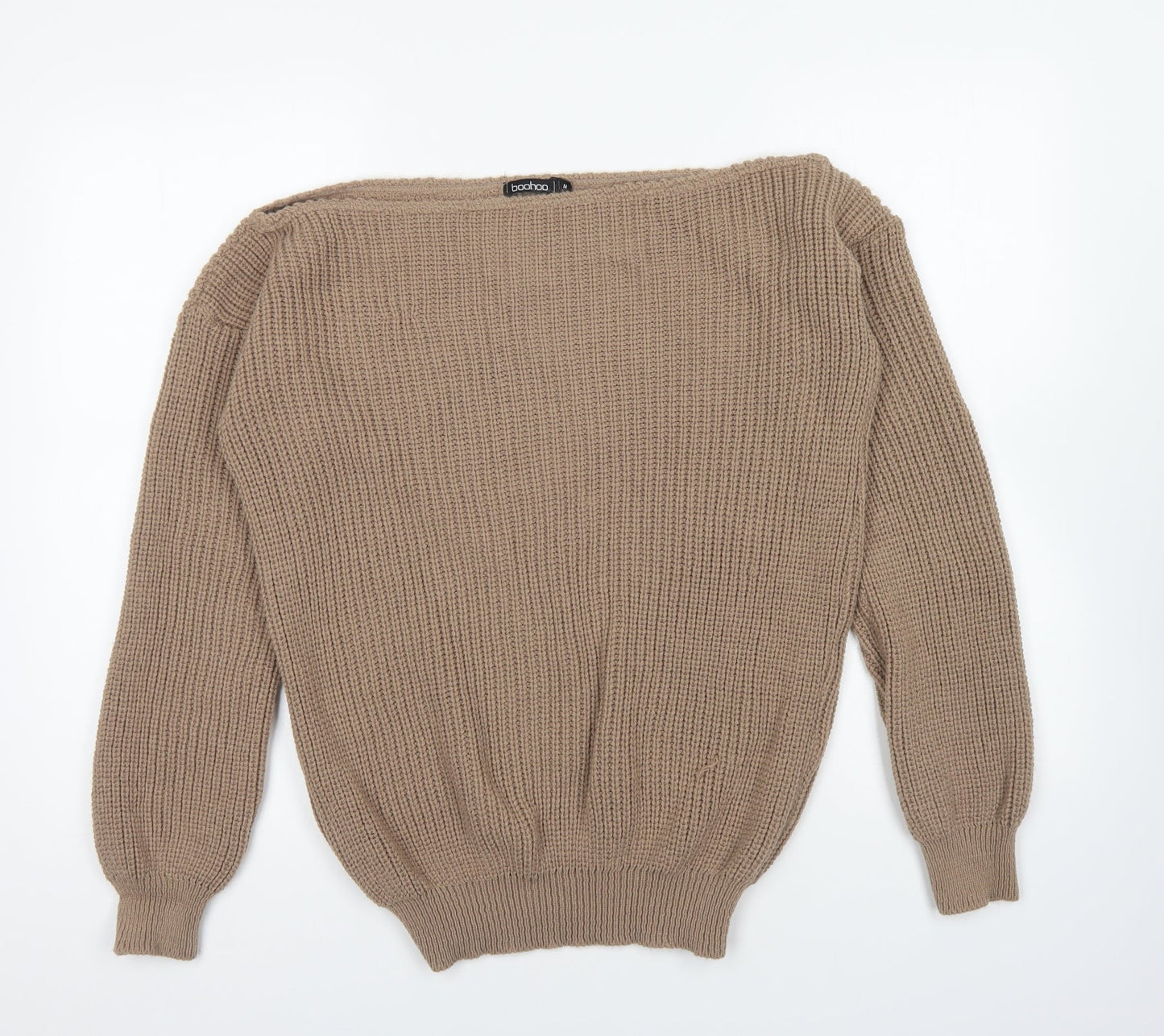 Boohoo Womens Brown Boat Neck Acrylic Pullover Jumper Size M