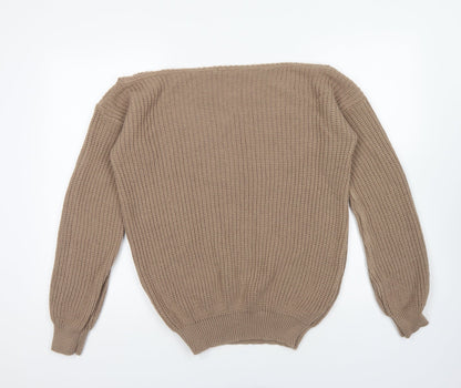 Boohoo Womens Brown Boat Neck Acrylic Pullover Jumper Size M