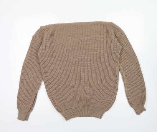 Boohoo Womens Brown Boat Neck Acrylic Pullover Jumper Size M