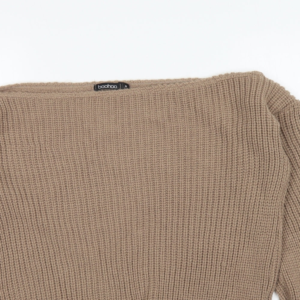 Boohoo Womens Brown Boat Neck Acrylic Pullover Jumper Size M