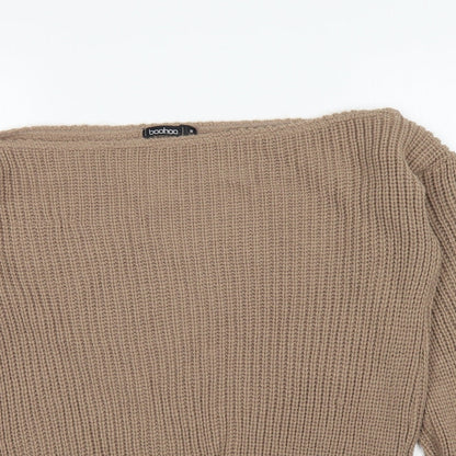 Boohoo Womens Brown Boat Neck Acrylic Pullover Jumper Size M