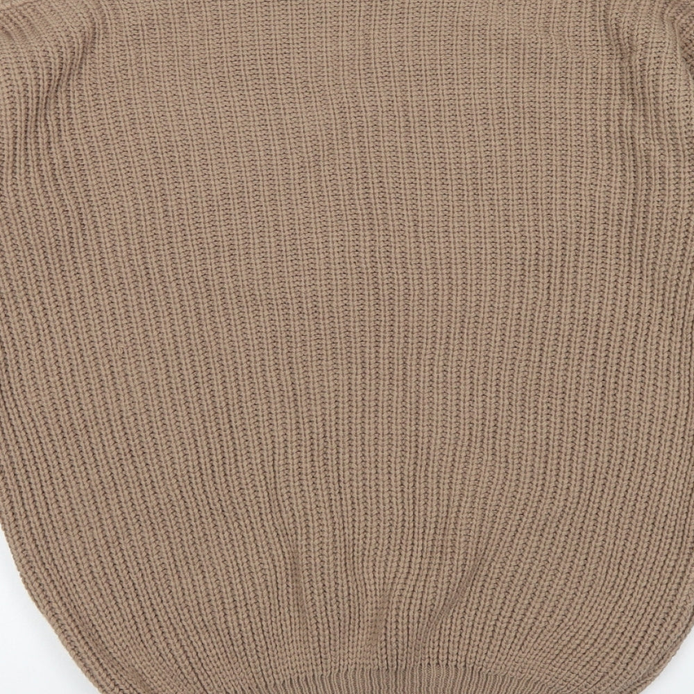 Boohoo Womens Brown Boat Neck Acrylic Pullover Jumper Size M