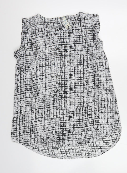 Blue Vanilla Womens Black Geometric Polyester Basic Blouse Size S Round Neck