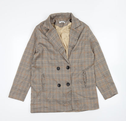 Y.Y Fashion Design Womens Brown Plaid Jacket Blazer Size L Button