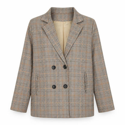 Y.Y Fashion Design Womens Brown Plaid Jacket Blazer Size L Button