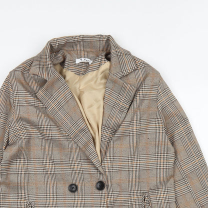 Y.Y Fashion Design Womens Brown Plaid Jacket Blazer Size L Button