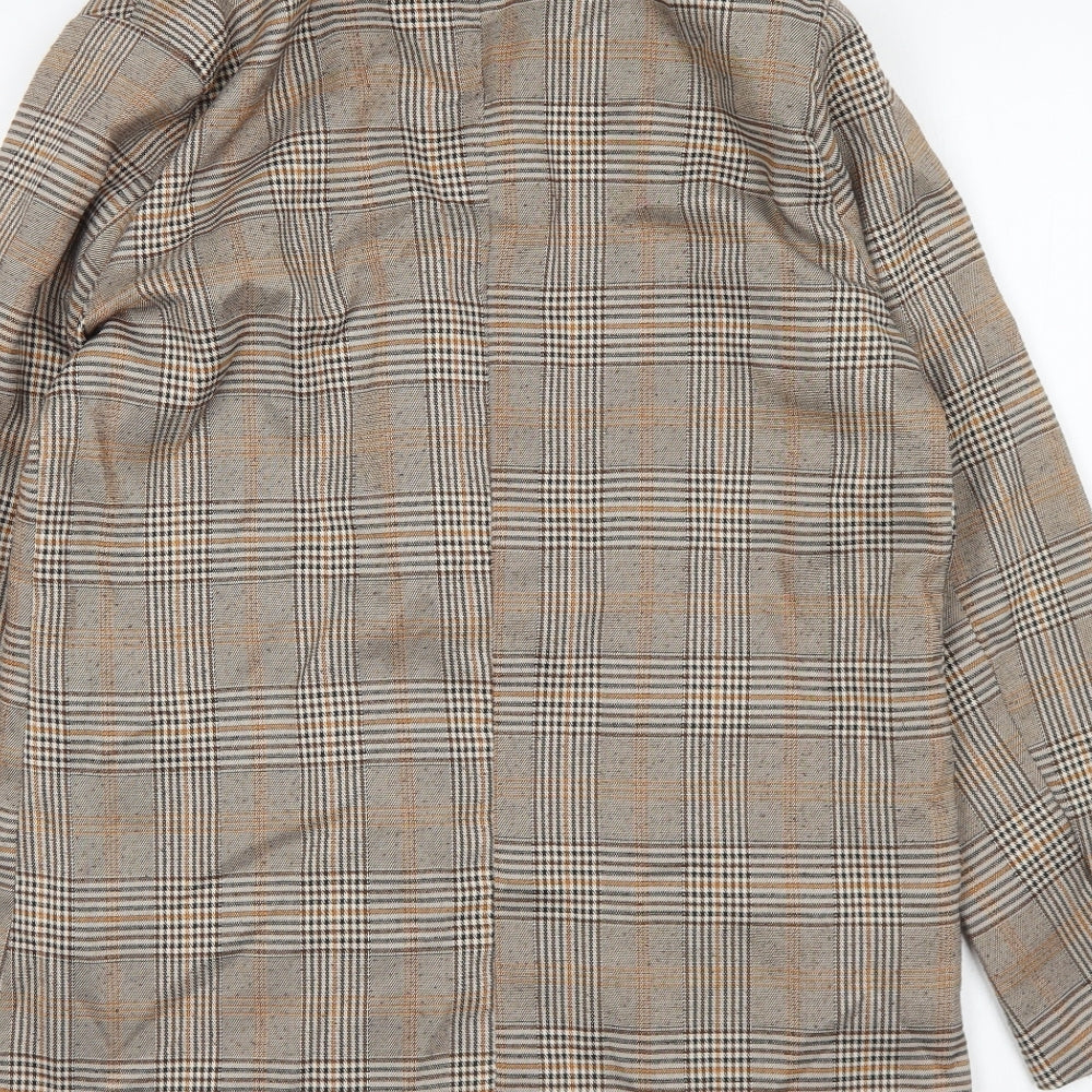 Y.Y Fashion Design Womens Brown Plaid Jacket Blazer Size L Button