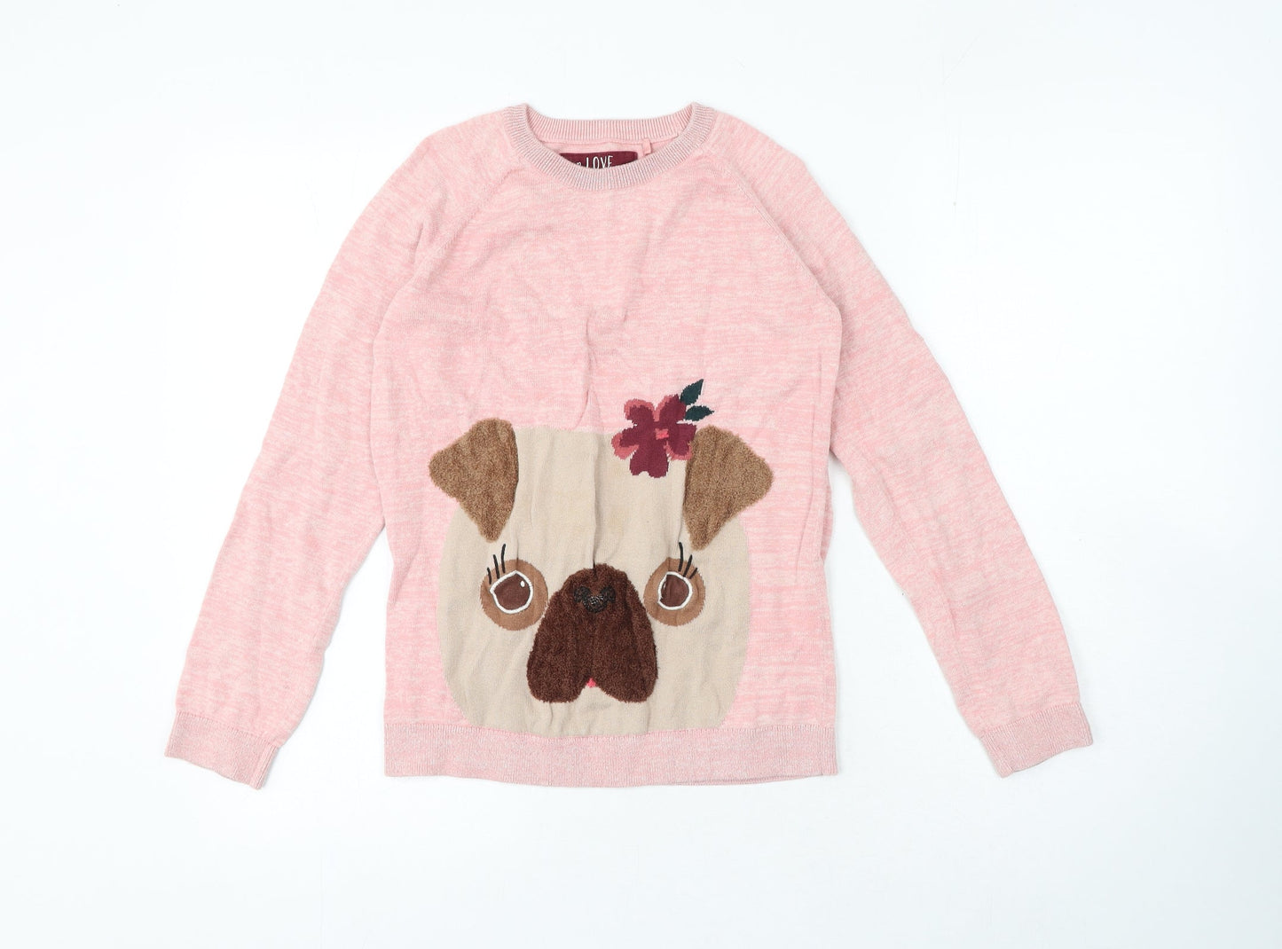TU Girls Pink Crew Neck Cotton Pullover Jumper Size 13 Years - Dog