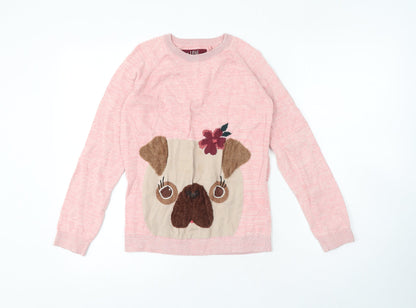 TU Girls Pink Crew Neck Cotton Pullover Jumper Size 13 Years - Dog