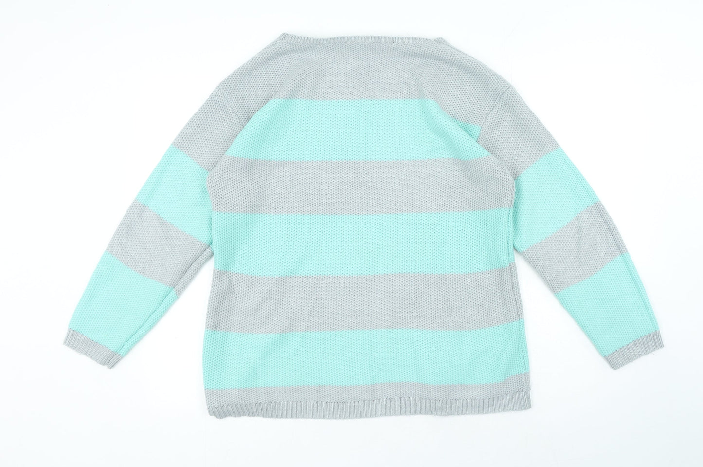 Love Knitwear Womens Blue Round Neck Striped Acrylic Pullover Jumper Size 14