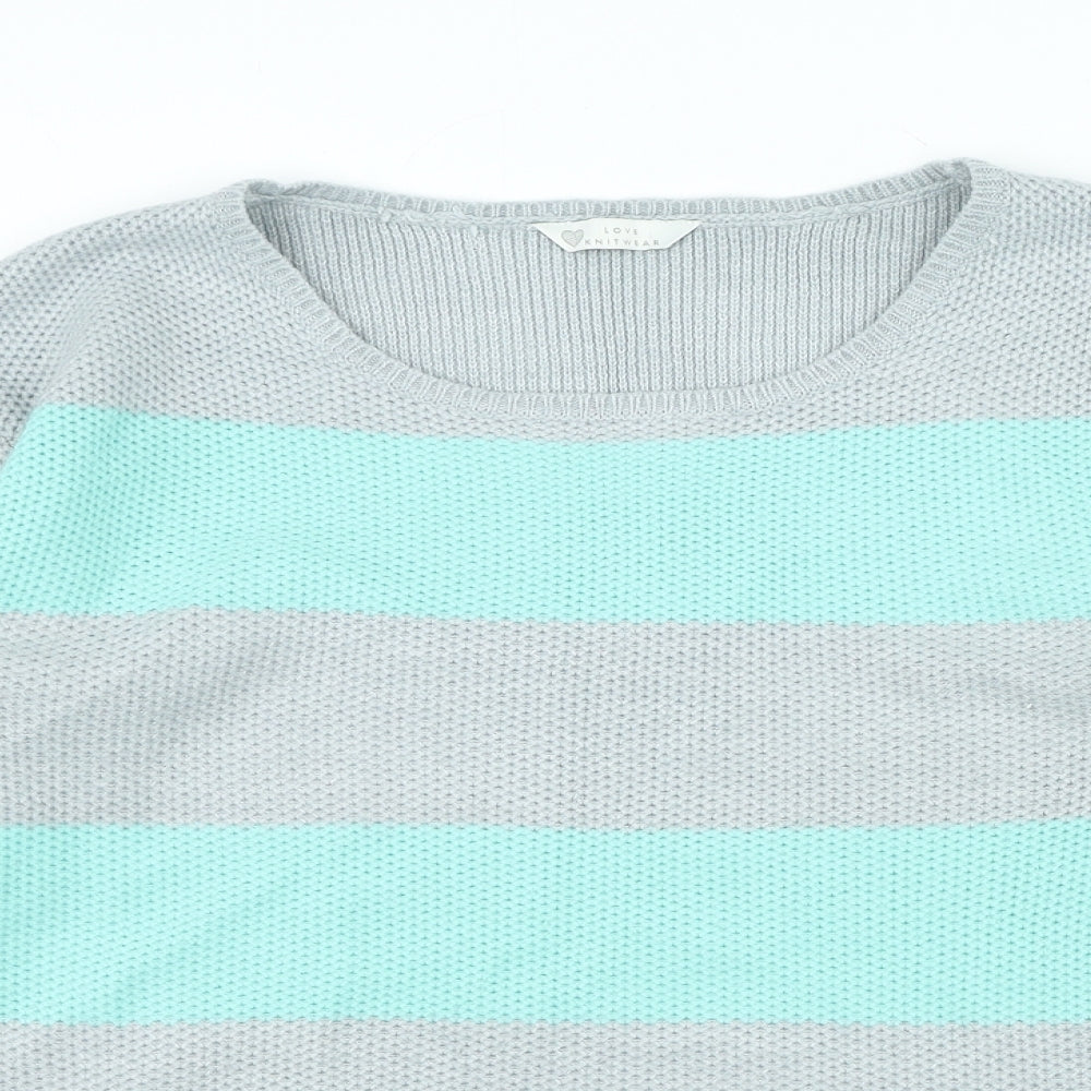 Love Knitwear Womens Blue Round Neck Striped Acrylic Pullover Jumper Size 14