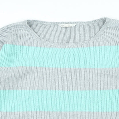 Love Knitwear Womens Blue Round Neck Striped Acrylic Pullover Jumper Size 14