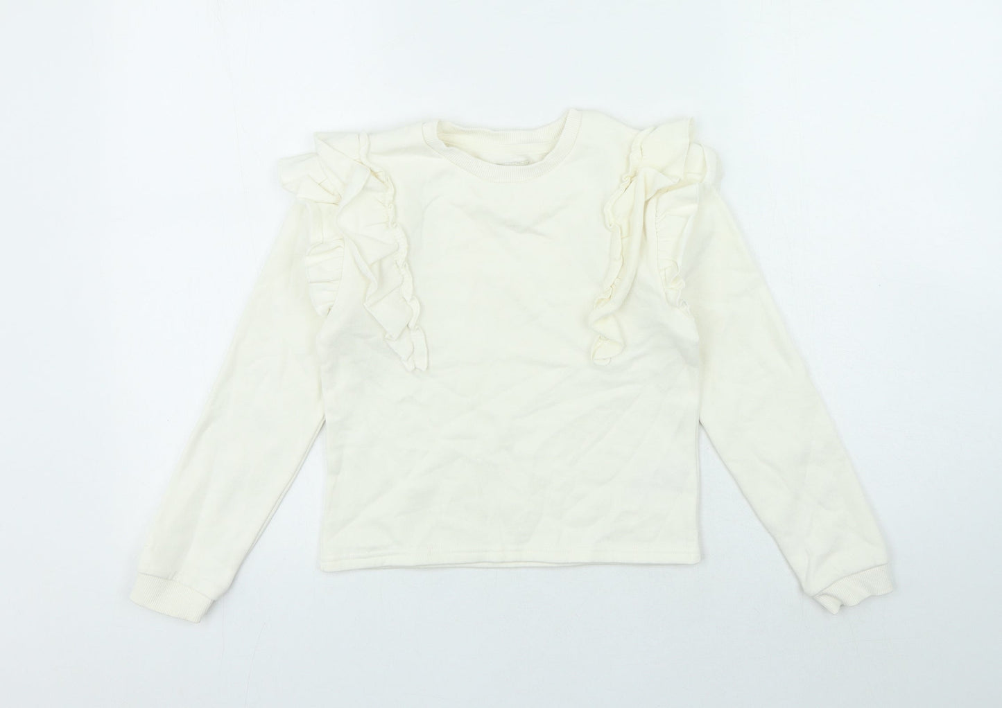 F&F Girls White Cotton Pullover Sweatshirt Size 8-9 Years - Frills