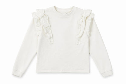 F&F Girls White Cotton Pullover Sweatshirt Size 8-9 Years - Frills