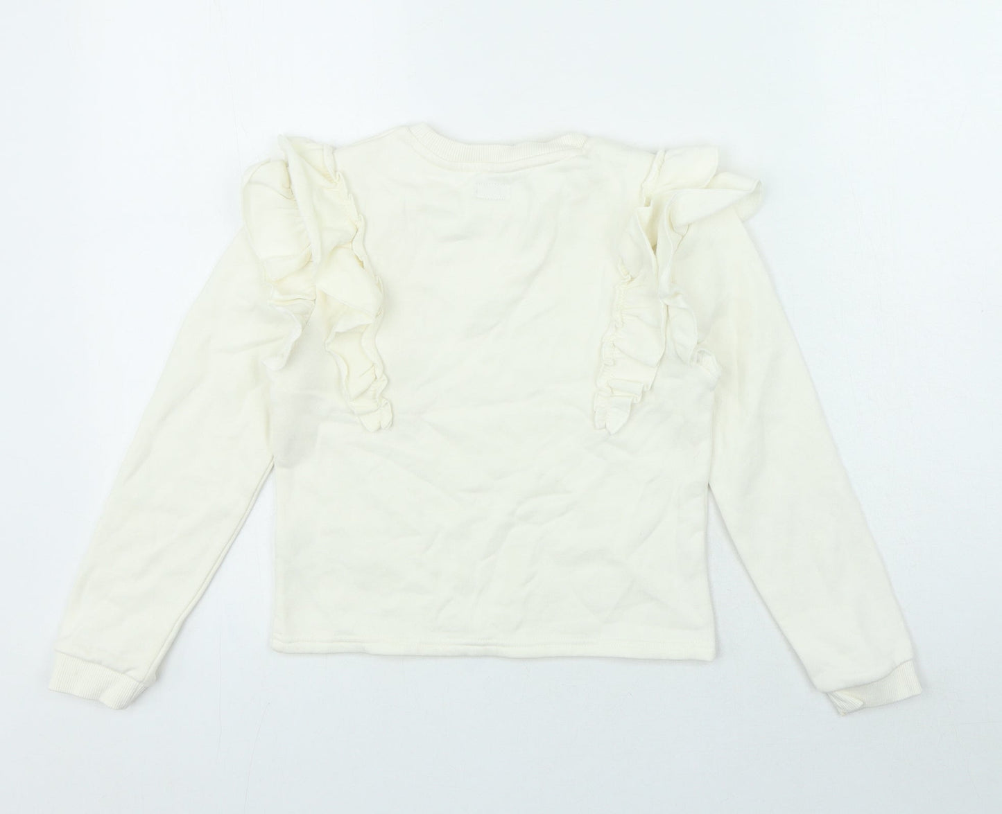 F&F Girls White Cotton Pullover Sweatshirt Size 8-9 Years - Frills