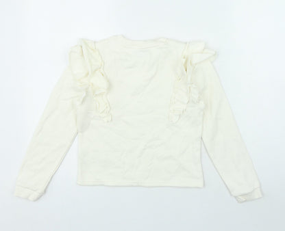 F&F Girls White Cotton Pullover Sweatshirt Size 8-9 Years - Frills