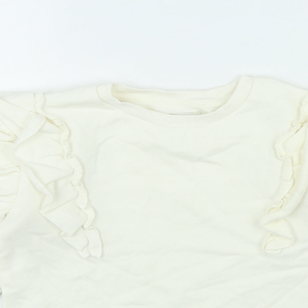 F&F Girls White Cotton Pullover Sweatshirt Size 8-9 Years - Frills