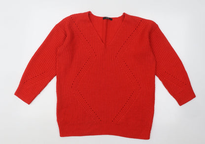 George Womens Red V-Neck Geometric Acrylic Pullover Jumper Size 10