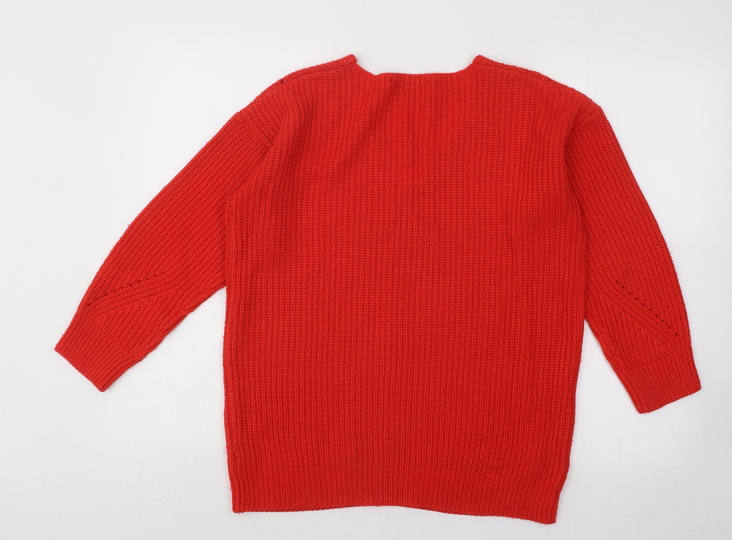 George Womens Red V-Neck Geometric Acrylic Pullover Jumper Size 10