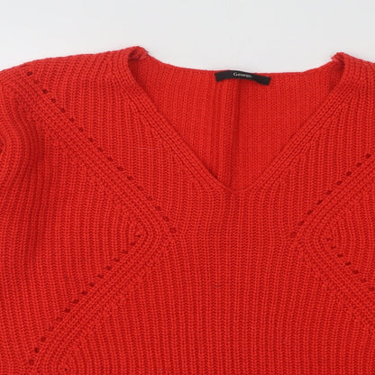 George Womens Red V-Neck Geometric Acrylic Pullover Jumper Size 10