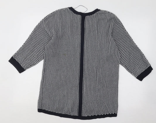 Max Studio Womens White Round Neck Geometric Cotton Pullover Jumper Size M