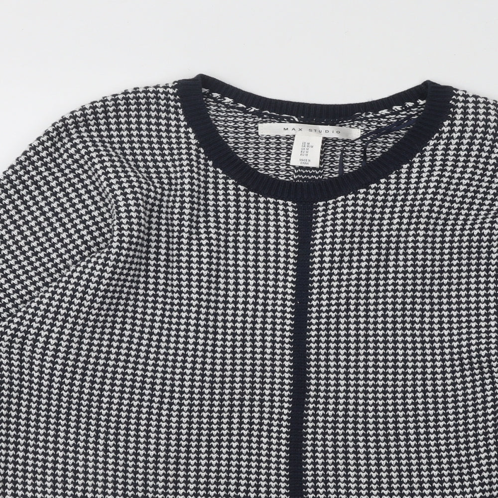 Max Studio Womens White Round Neck Geometric Cotton Pullover Jumper Size M