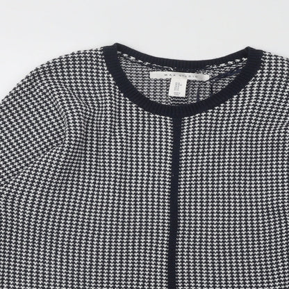 Max Studio Womens White Round Neck Geometric Cotton Pullover Jumper Size M