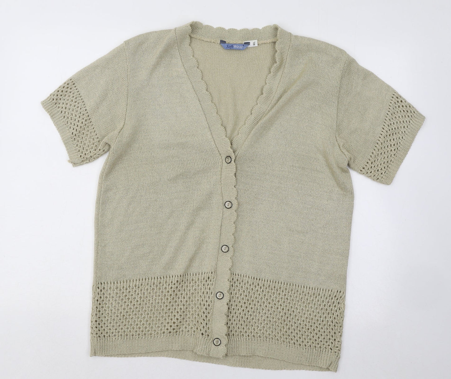 Softwear Womens Gold V-Neck Geometric Acrylic Cardigan Jumper Size L
