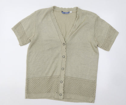 Softwear Womens Gold V-Neck Geometric Acrylic Cardigan Jumper Size L