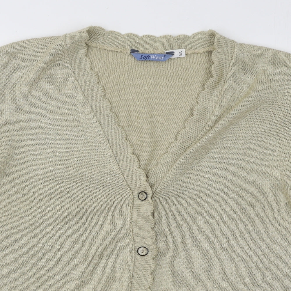 Softwear Womens Gold V-Neck Geometric Acrylic Cardigan Jumper Size L