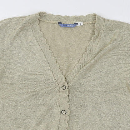 Softwear Womens Gold V-Neck Geometric Acrylic Cardigan Jumper Size L