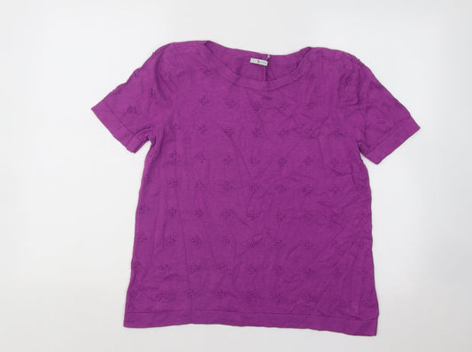 TU Womens Purple Round Neck Geometric Cotton Pullover Jumper Size 14