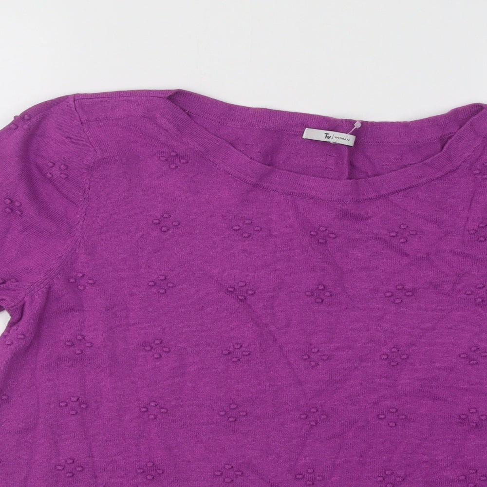 TU Womens Purple Round Neck Geometric Cotton Pullover Jumper Size 14