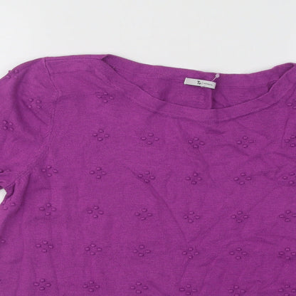 TU Womens Purple Round Neck Geometric Cotton Pullover Jumper Size 14