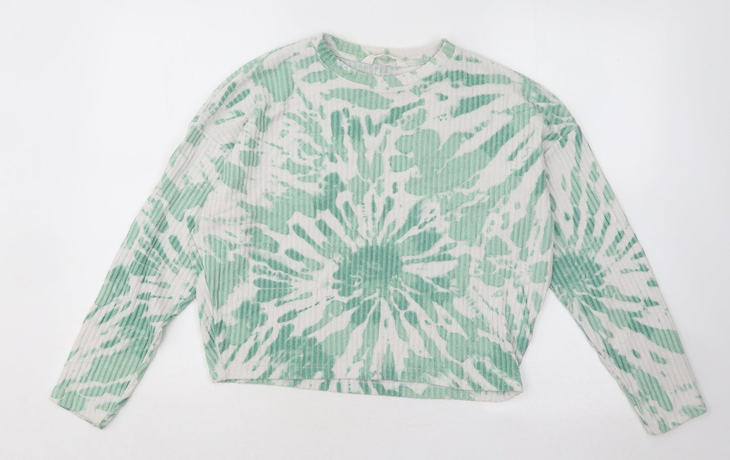 H&M Girls Green Round Neck Geometric Viscose Pullover Jumper Size 14-15 Years Pullover - Tie Dye