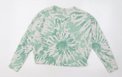 H&M Girls Green Round Neck Geometric Viscose Pullover Jumper Size 14-15 Years Pullover - Tie Dye